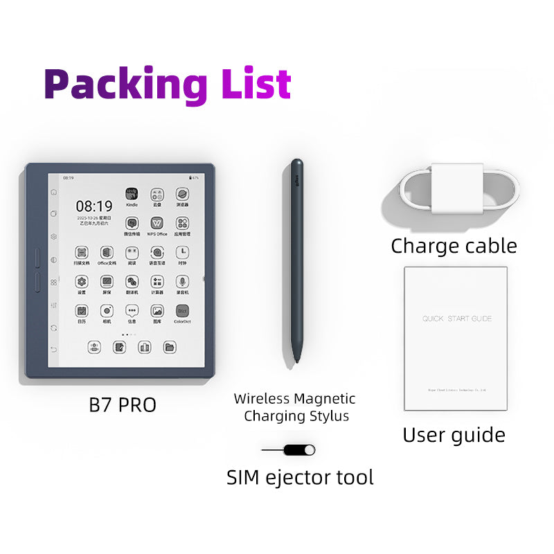 Bigme B7 PRO Black and White epaper reader eink tablet with stylus and case and 4G connection